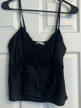 Abercrombie Black Satin Eyelash Lace Sleep Cami Top Size S